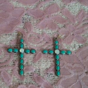 Turquoise Dangle Cross Earrings